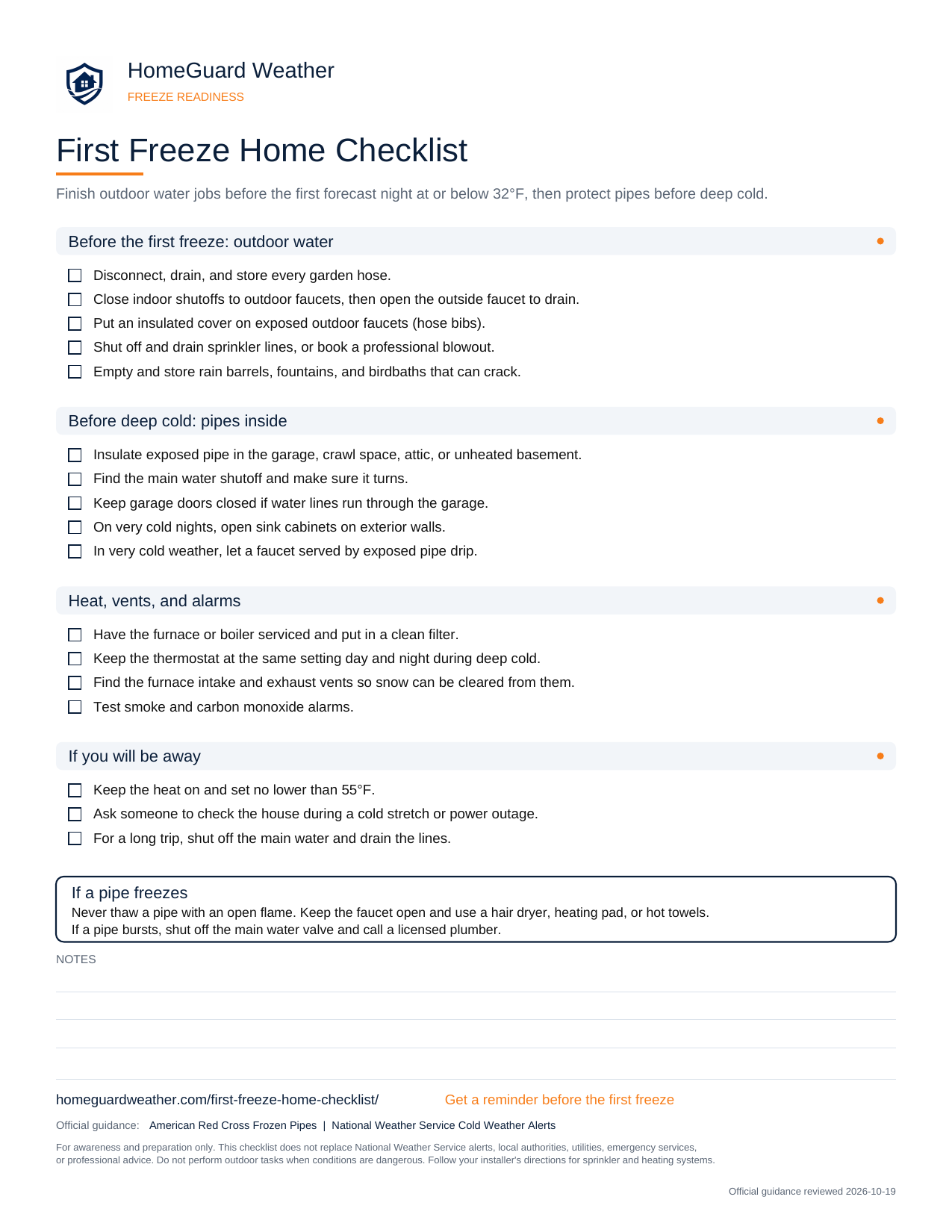 Preview of the First Freeze Home Checklist
