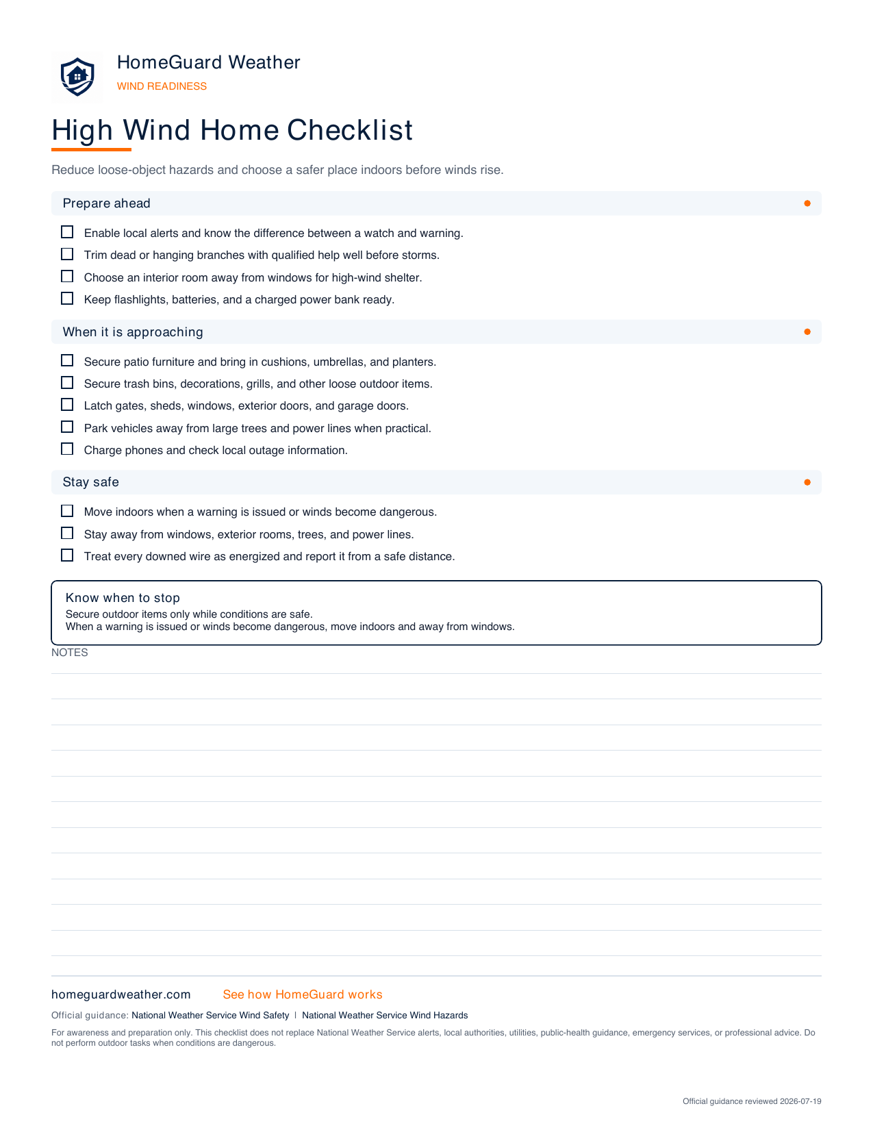 Preview of the High Wind Home Checklist