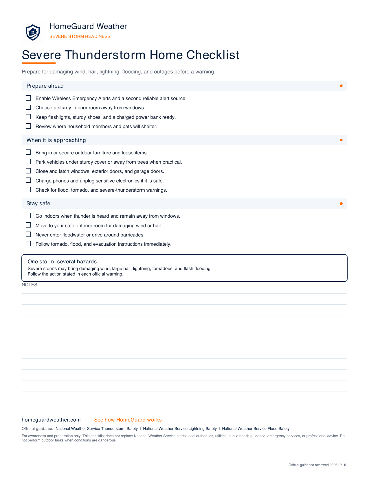 Preview of the Severe Thunderstorm Home Checklist