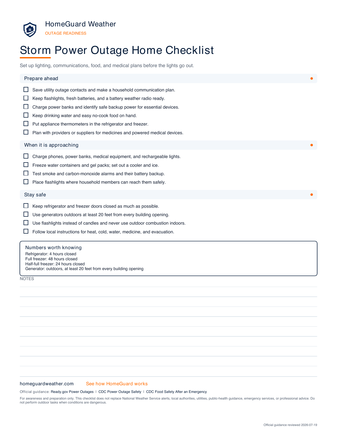 Preview of the Storm Power Outage Home Checklist