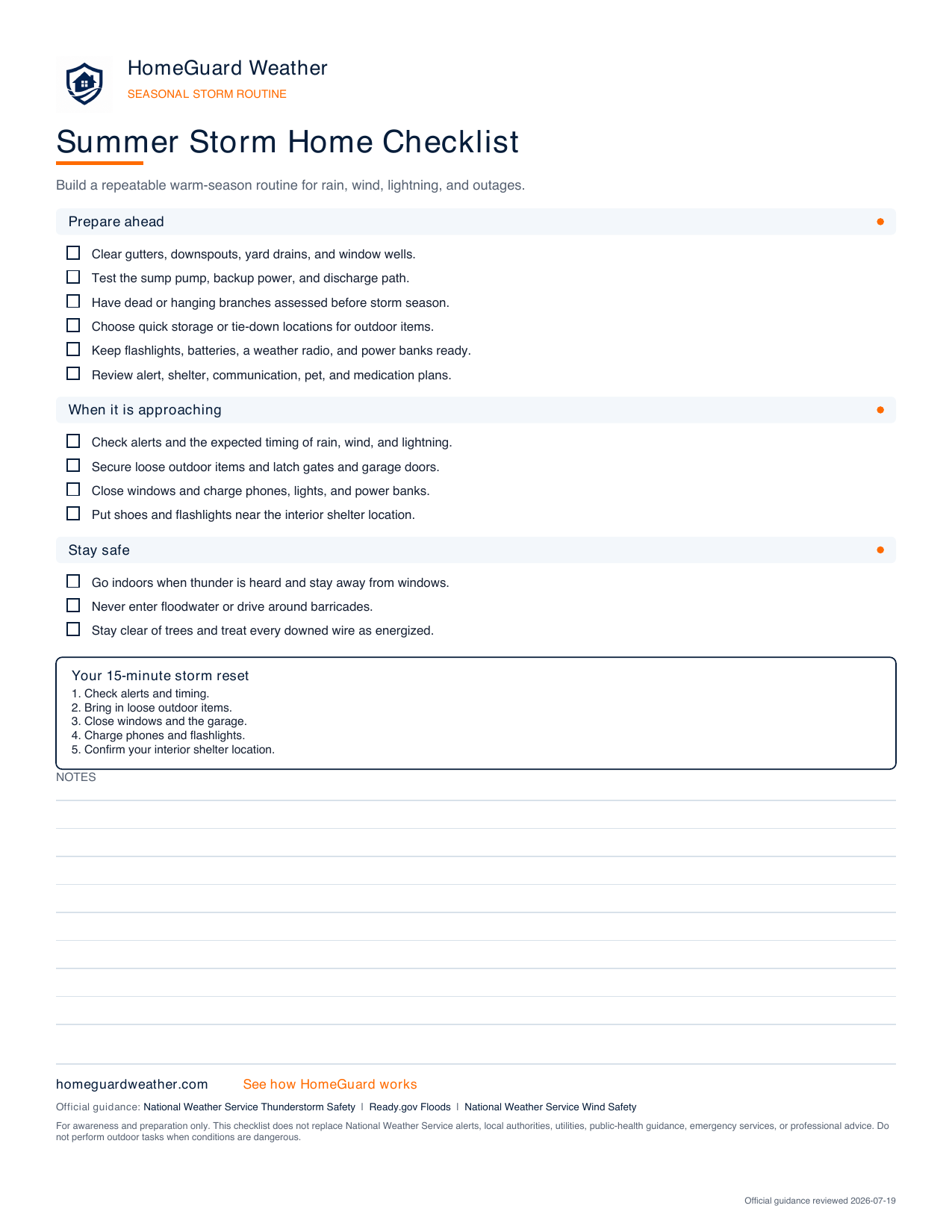 Preview of the Summer Storm Home Checklist